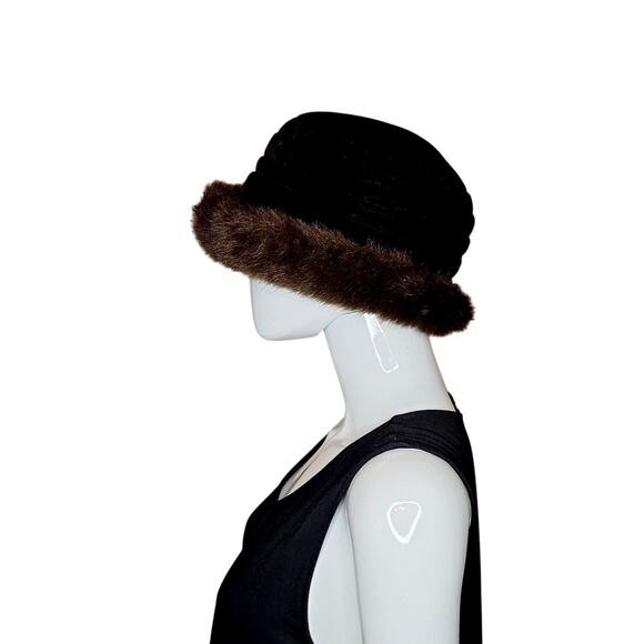 Street Smart by Betmar Vintage Brown Velvet Hat with Fur Trim - Picture 5 of 7
